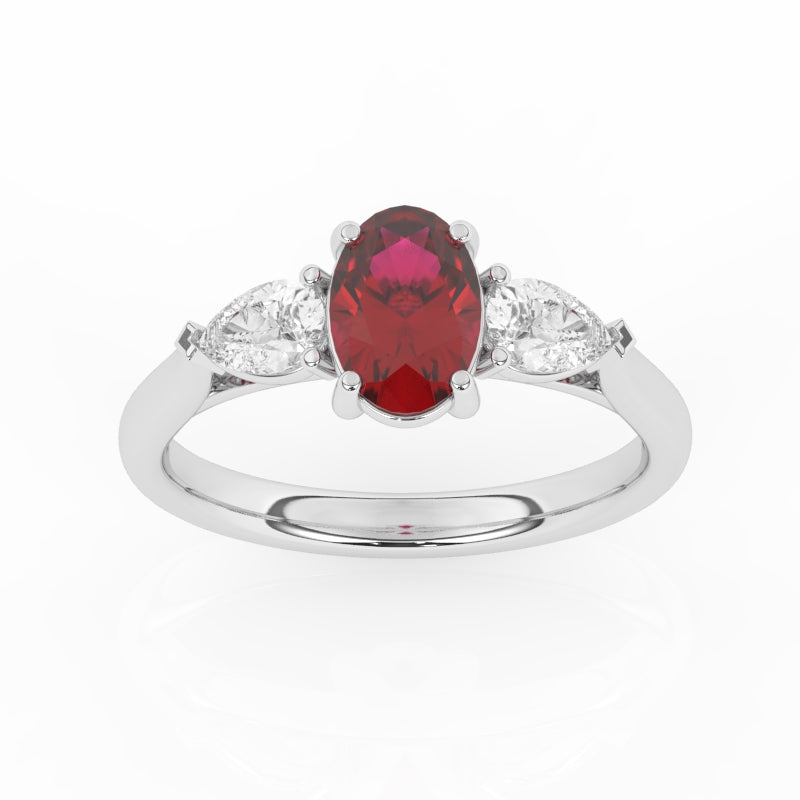 R-82510-RU-W  Lab Diamond & Ruby Three Stone Ring