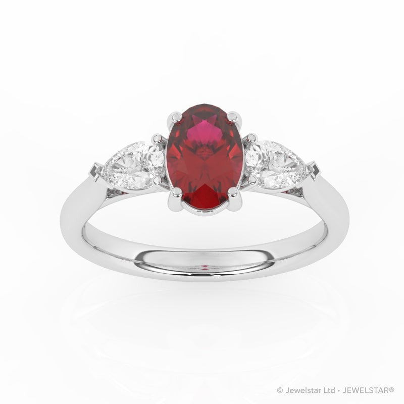 R-82510-RU-W  Lab Diamond & Ruby Three Stone Ring