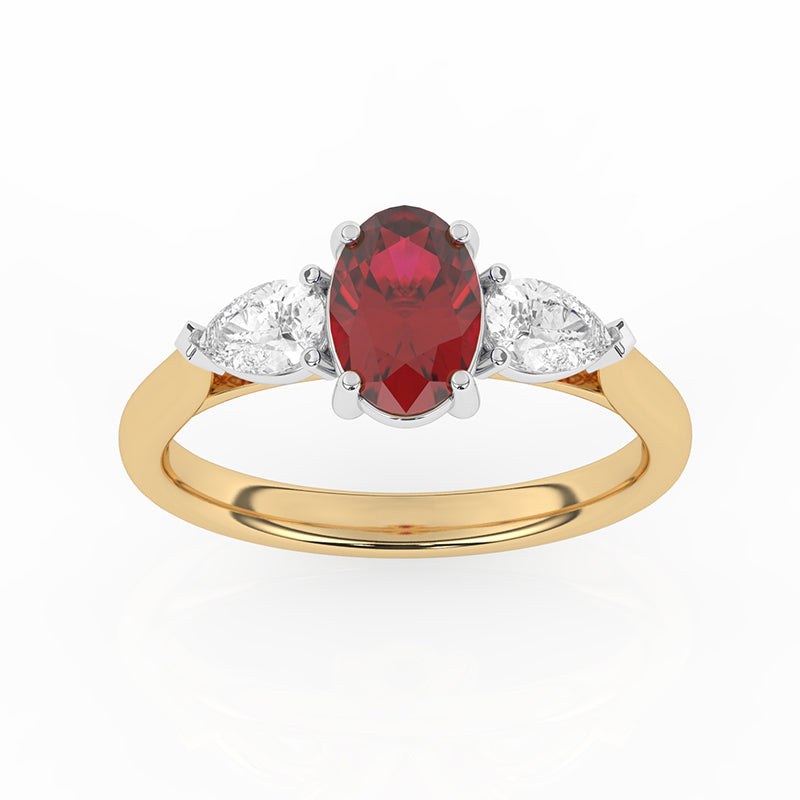 R-82510-RU-Y  Lab Diamond & Ruby Three Stone Ring