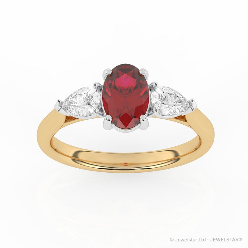 R-82510-RU-Y  Lab Diamond & Ruby Three Stone Ring