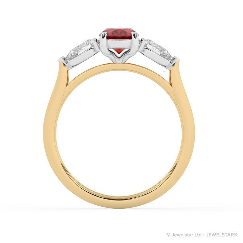 R-82510-RU-Y  Lab Diamond & Ruby Three Stone Ring