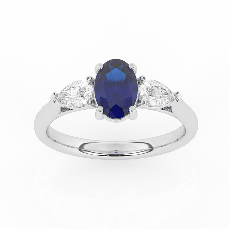 R-82510-SA-W  Lab Diamond & Sapphire Three Stone Ring