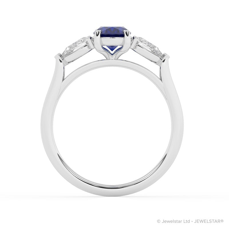 R-82510-SA-W  Lab Diamond & Sapphire Three Stone Ring