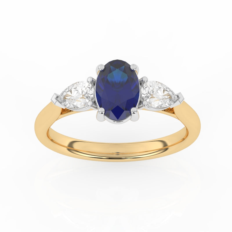 R-82510-SA-Y  Lab Diamond & Sapphire Three Stone Ring