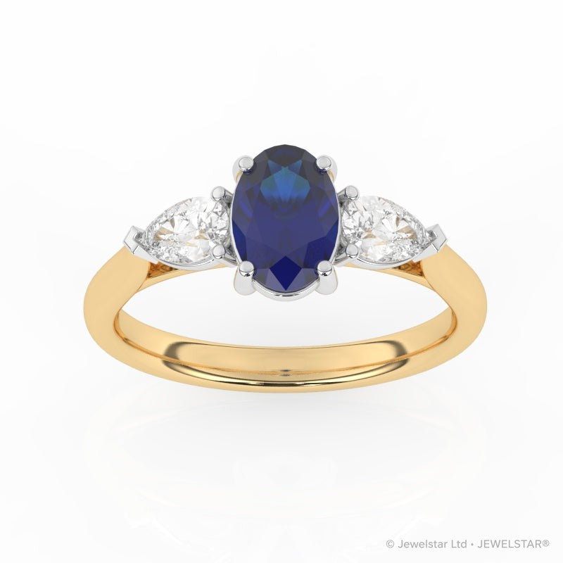 R-82510-SA-Y  Lab Diamond & Sapphire Three Stone Ring