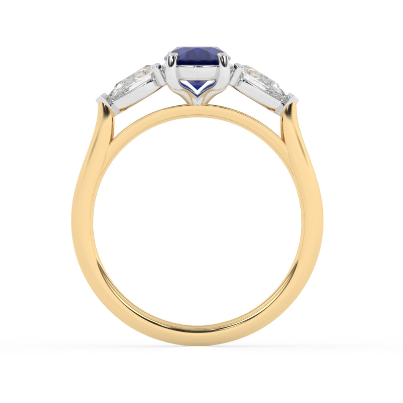 R-82510-SA-Y  Lab Diamond & Sapphire Three Stone Ring