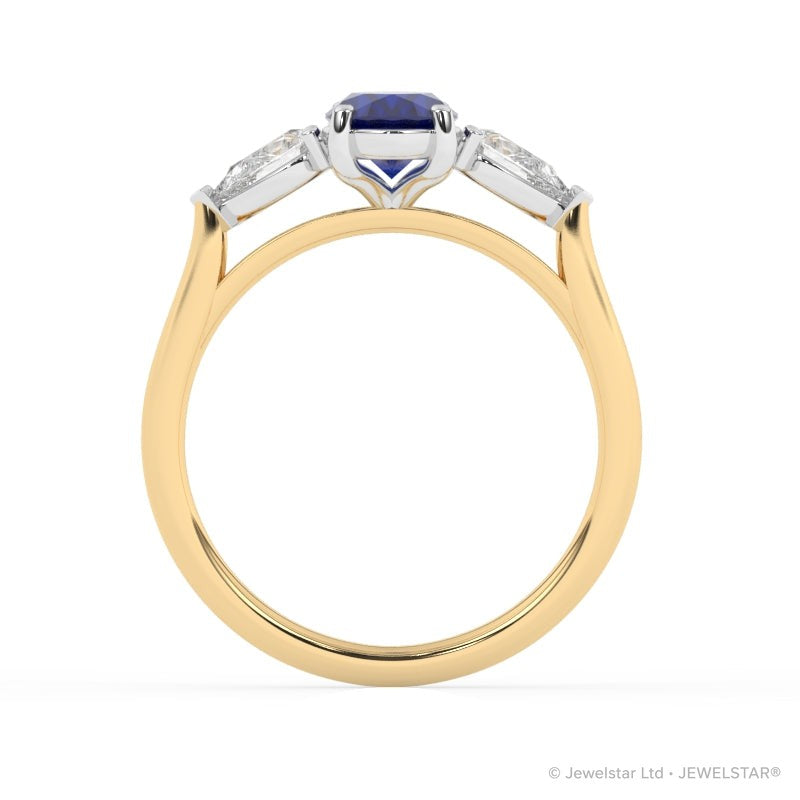 R-82510-SA-Y  Lab Diamond & Sapphire Three Stone Ring