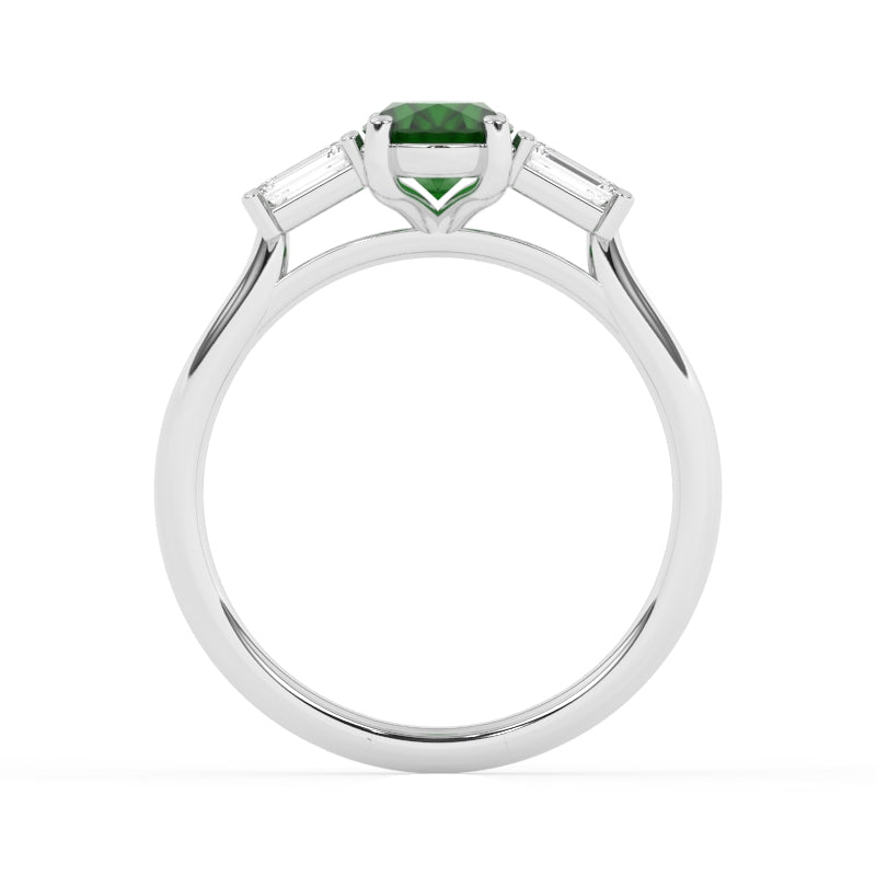 R-82511-EM-W  Lab Diamond & Emerald Three Stone Ring