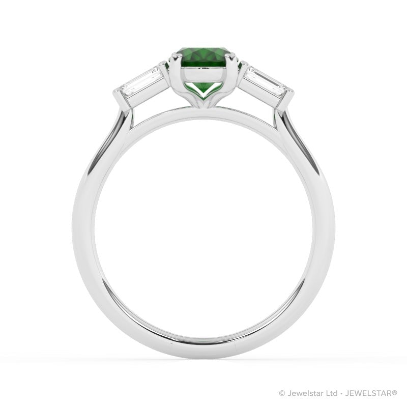 R-82511-EM-W  Lab Diamond & Emerald Three Stone Ring