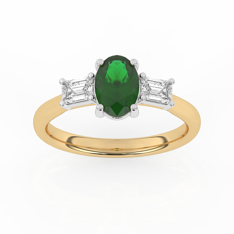 R-82511-EM-Y  Lab Diamond & Emerald Three Stone Ring