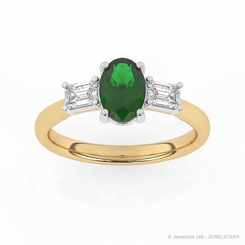 R-82511-EM-Y  Lab Diamond & Emerald Three Stone Ring