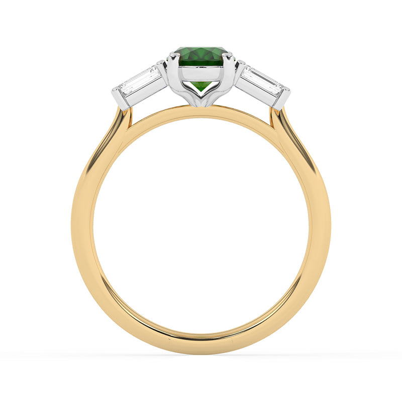 R-82511-EM-Y  Lab Diamond & Emerald Three Stone Ring