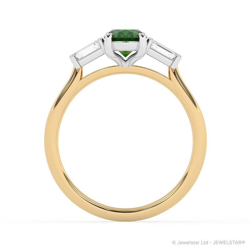 R-82511-EM-Y  Lab Diamond & Emerald Three Stone Ring