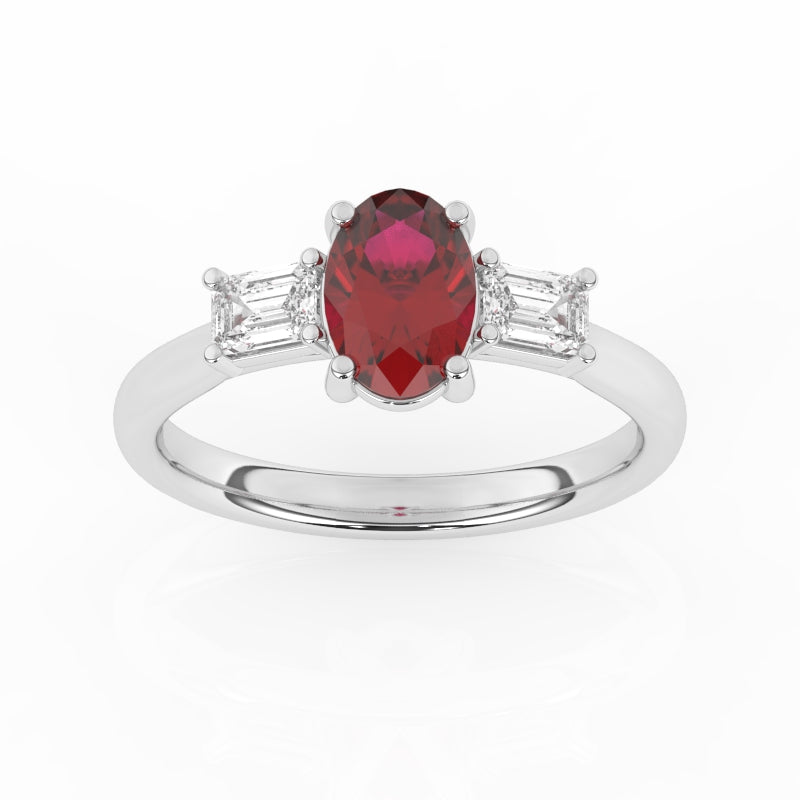 R-82511-RU-W  Lab Diamond & Ruby Three Stone Ring