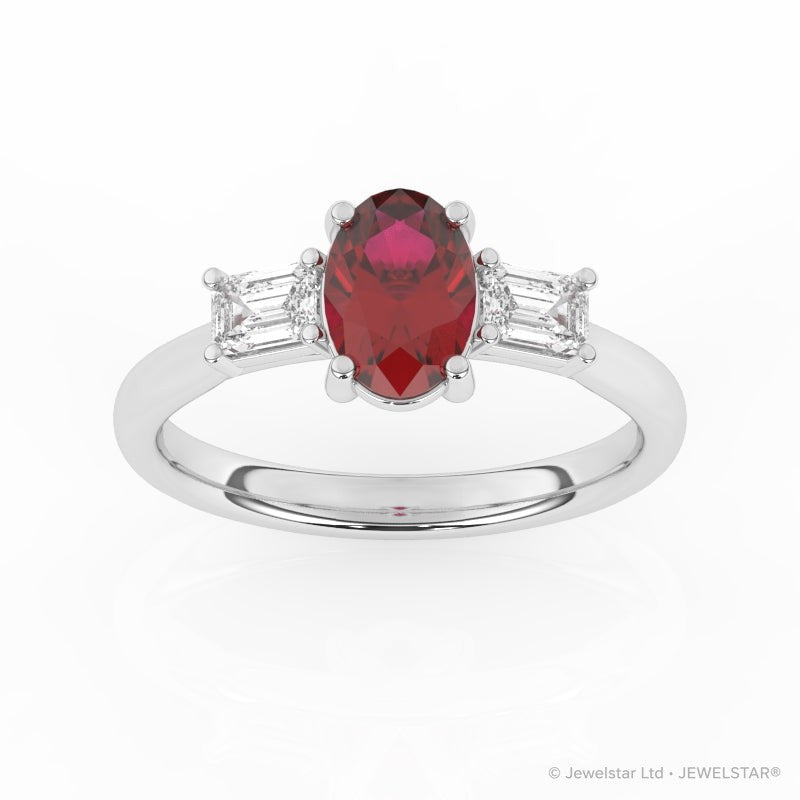 R-82511-RU-W  Lab Diamond & Ruby Three Stone Ring