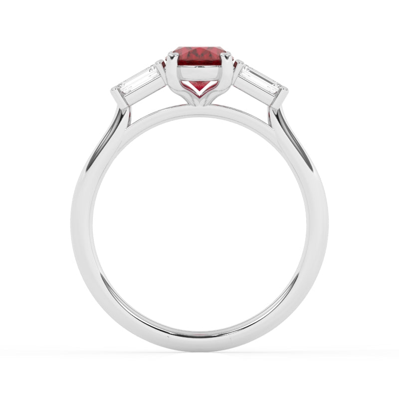 R-82511-RU-W  Lab Diamond & Ruby Three Stone Ring