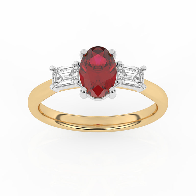 R-82511-RU-Y  Lab Diamond & Ruby Three Stone Ring