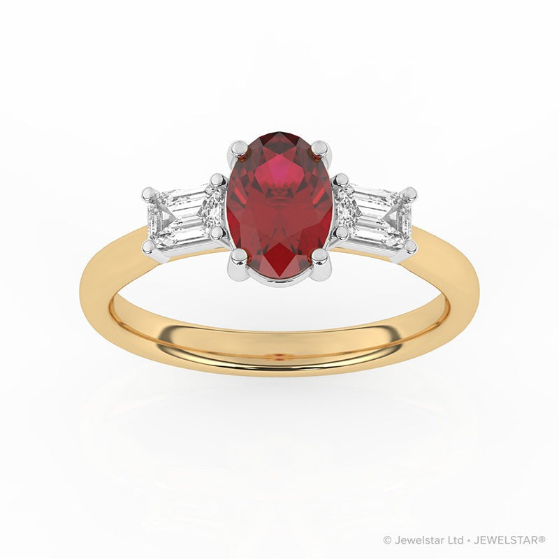 R-82511-RU-Y  Lab Diamond & Ruby Three Stone Ring
