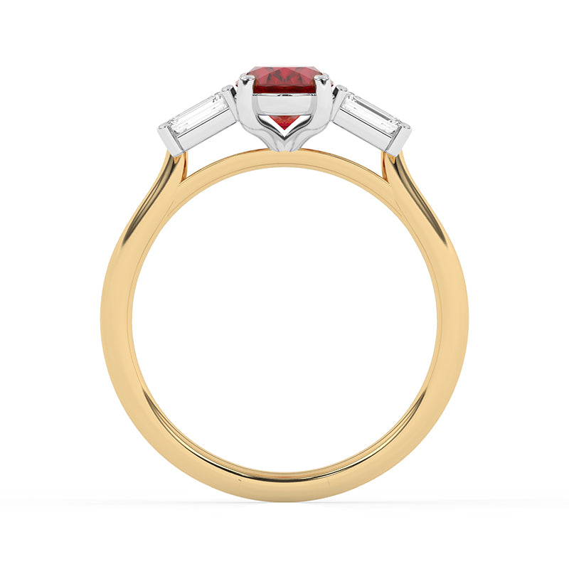 R-82511-RU-Y  Lab Diamond & Ruby Three Stone Ring