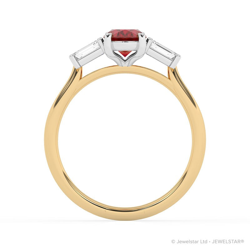 R-82511-RU-Y  Lab Diamond & Ruby Three Stone Ring