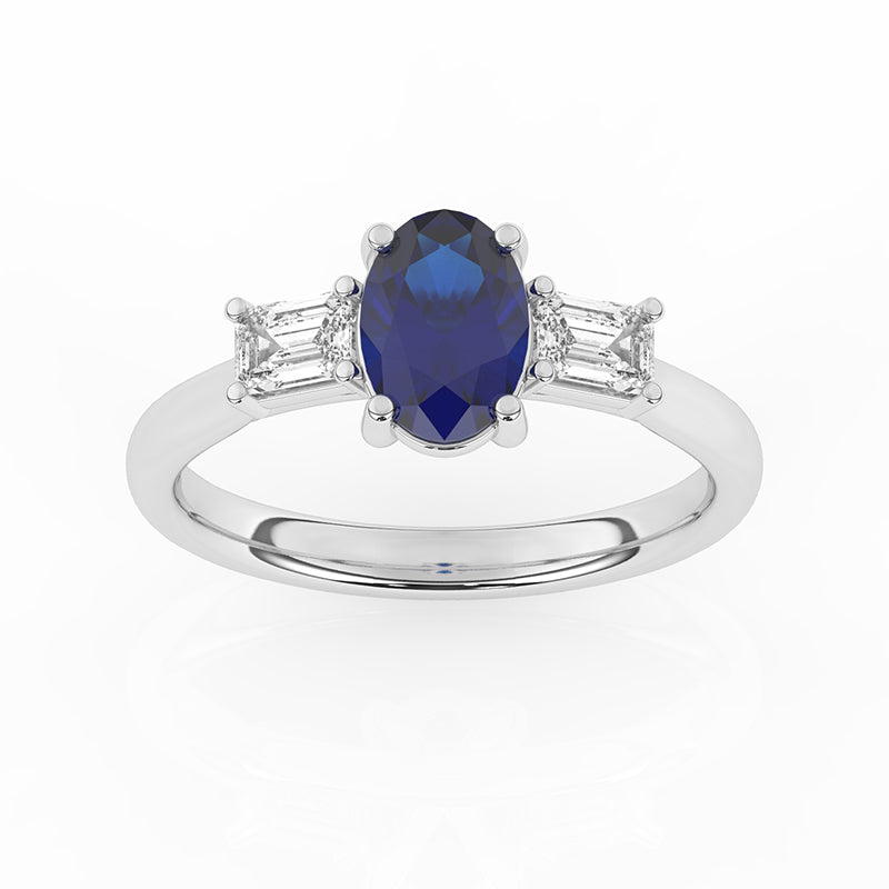 R-82511-SA-W  Lab Diamond & Sapphire Three Stone Ring