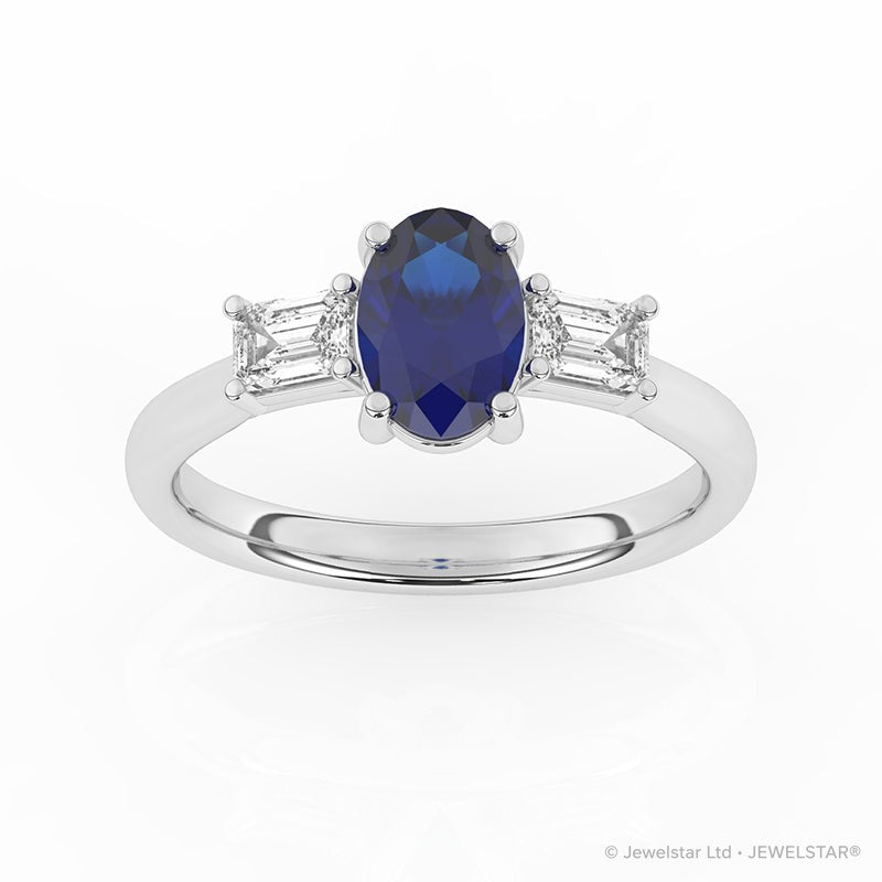 R-82511-SA-W  Lab Diamond & Sapphire Three Stone Ring