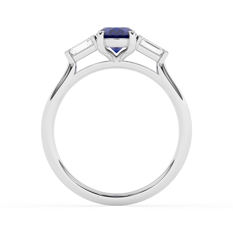 R-82511-SA-W  Lab Diamond & Sapphire Three Stone Ring