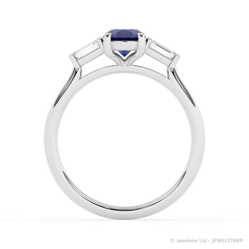 R-82511-SA-W  Lab Diamond & Sapphire Three Stone Ring