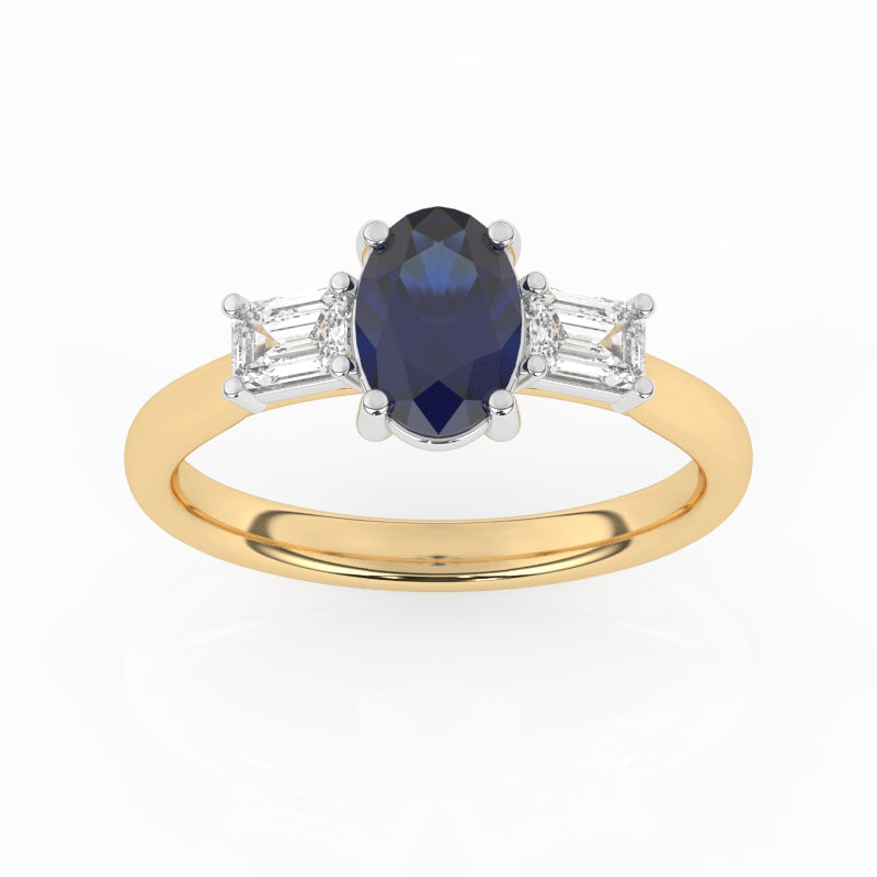 R-82511-SA-Y  Lab Diamond & Sapphire Three Stone Ring