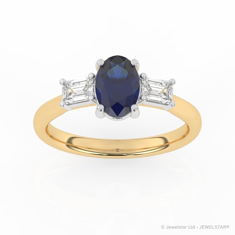 R-82511-SA-Y  Lab Diamond & Sapphire Three Stone Ring