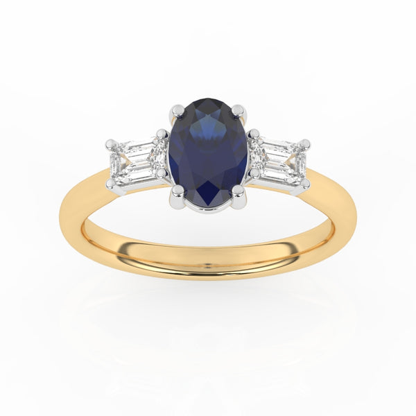 R-82511-SA-Y  Lab Diamond & Sapphire Three Stone Ring F/VS (EGL Report Included)