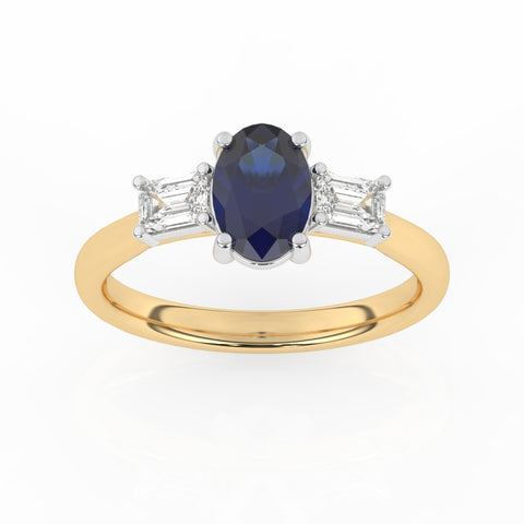 R-82511-SA-Y  Lab Diamond & Sapphire Three Stone Ring F/VS (EGL Report Included)