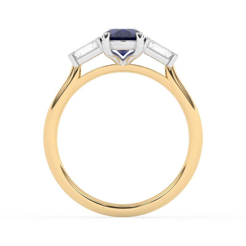 R-82511-SA-Y  Lab Diamond & Sapphire Three Stone Ring