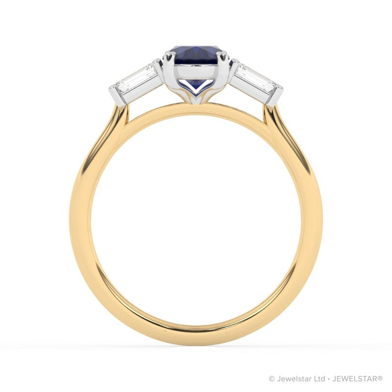 R-82511-SA-Y  Lab Diamond & Sapphire Three Stone Ring