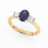 R-82511-SA-Y  Lab Diamond & Sapphire Three Stone Ring F/VS (EGL Report Included)