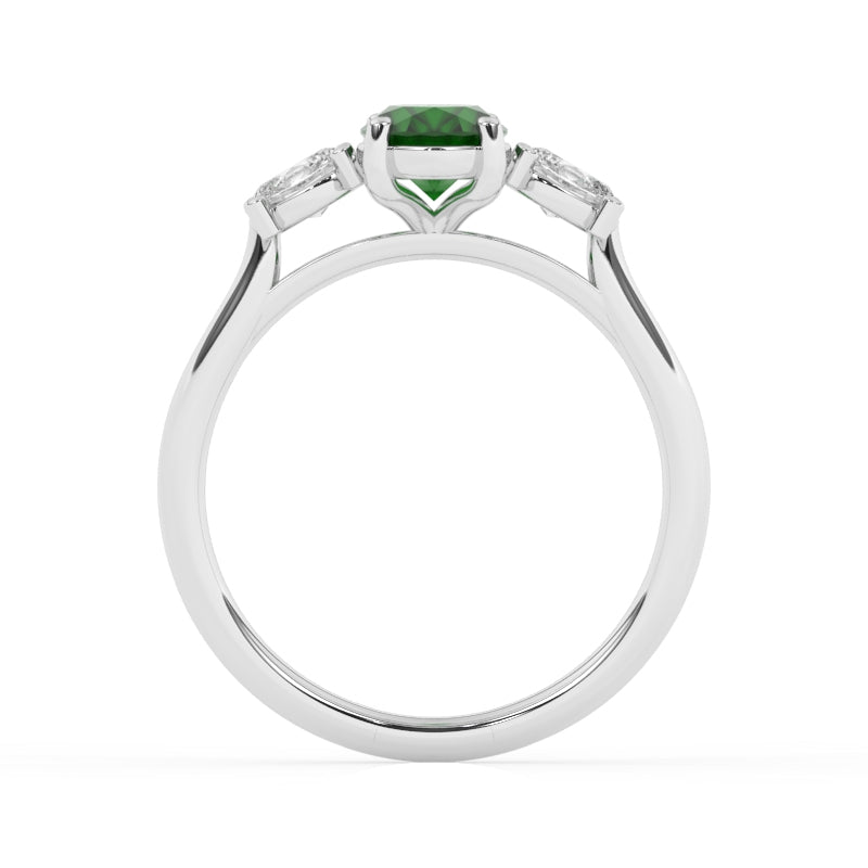 R-82512-EM-W  Lab Diamond & Emerald Three Stone Ring