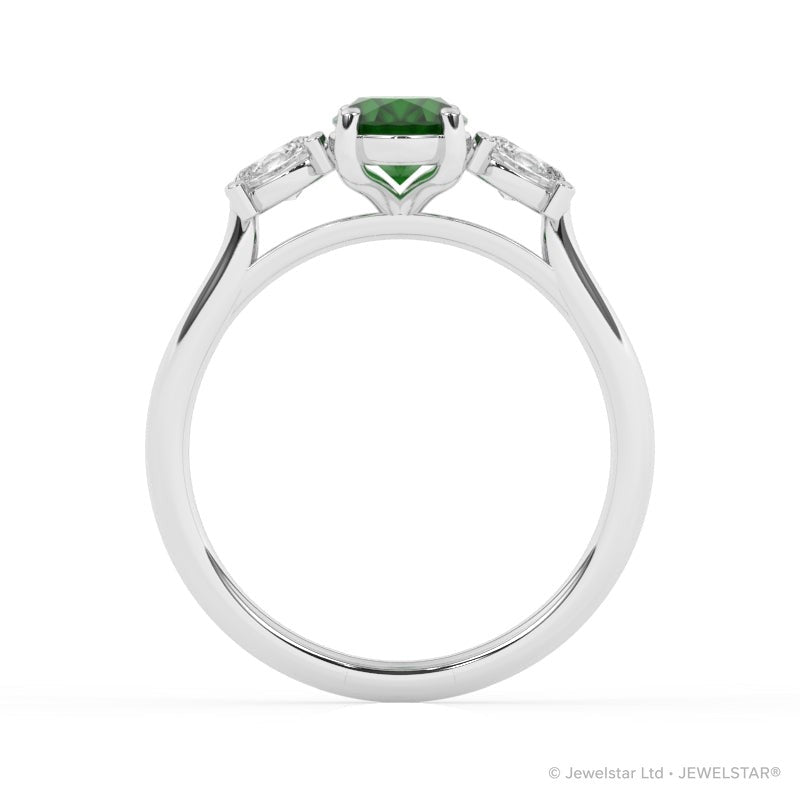 R-82512-EM-W  Lab Diamond & Emerald Three Stone Ring