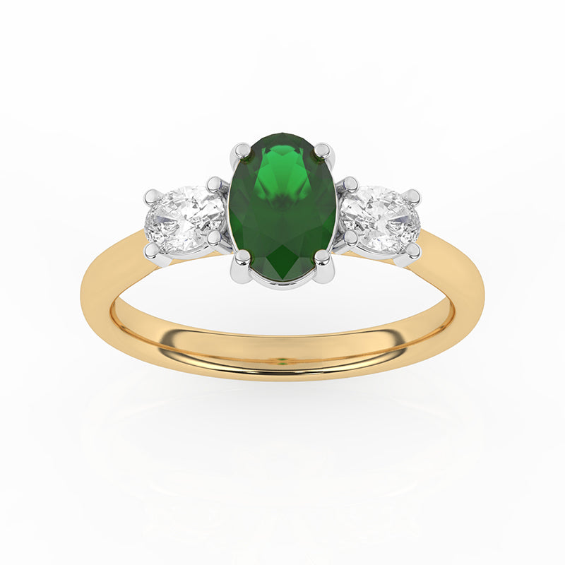 R-82512-EM-Y  Lab Diamond & Emerald Three Stone Ring