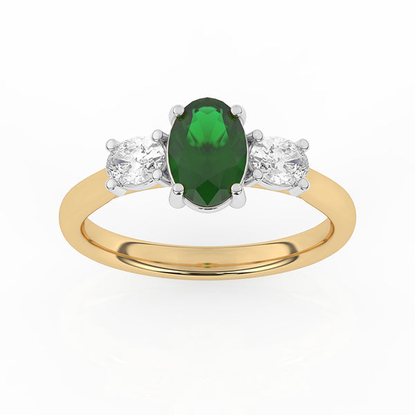 R-82512-EM-Y  Lab Diamond & Emerald Three Stone Ring F/VS (EGL Report Included)