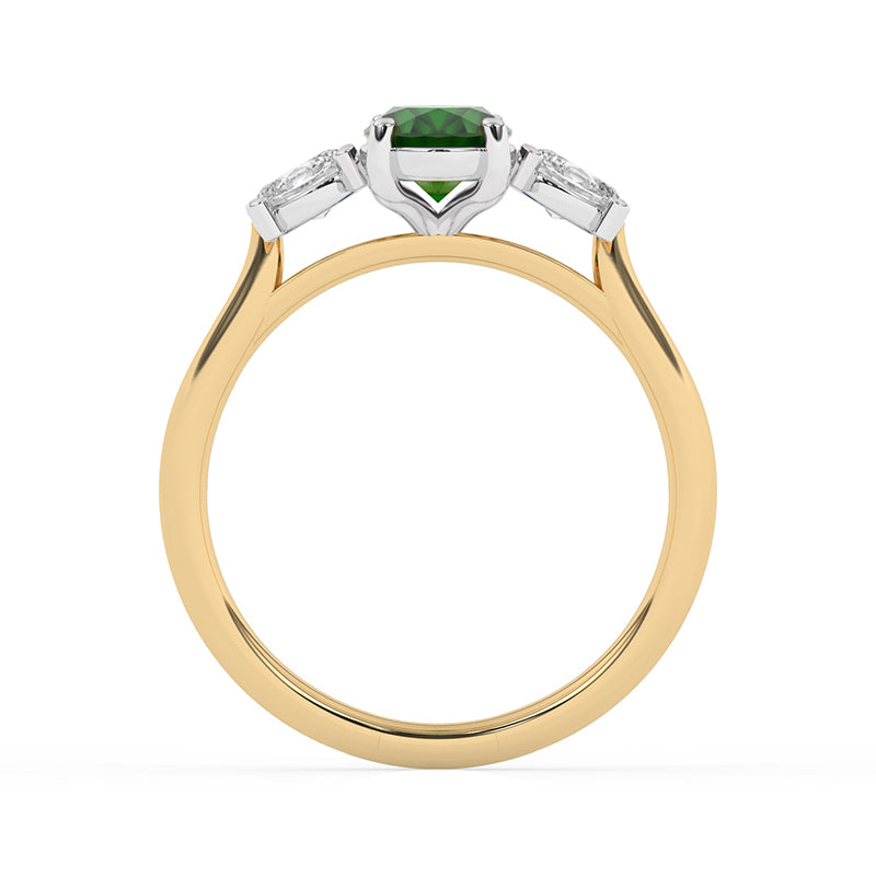 R-82512-EM-Y  Lab Diamond & Emerald Three Stone Ring