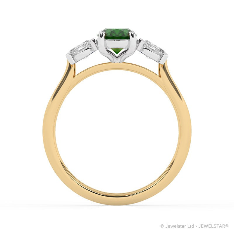 R-82512-EM-Y  Lab Diamond & Emerald Three Stone Ring