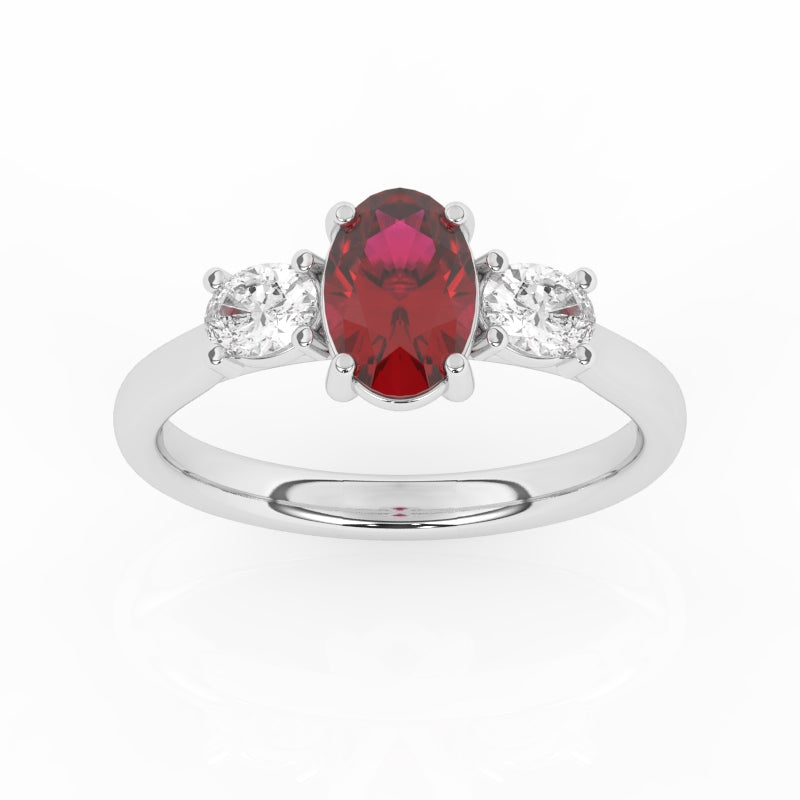 R-82512-RU-W  Lab Diamond & Ruby Three Stone Ring