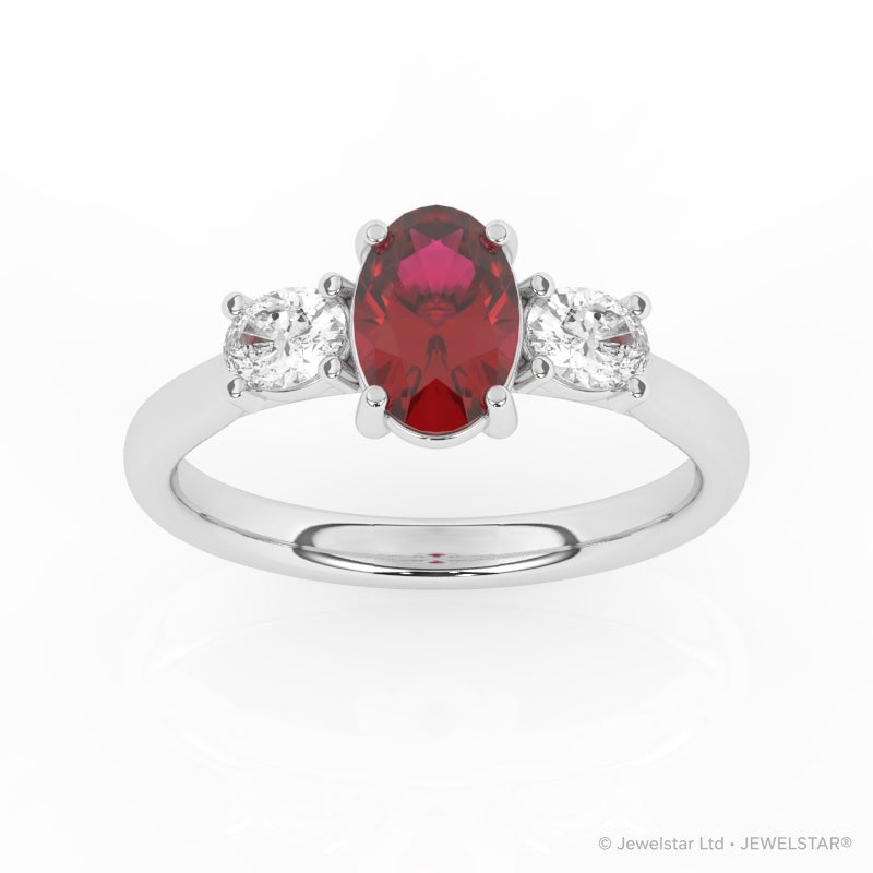 R-82512-RU-W  Lab Diamond & Ruby Three Stone Ring