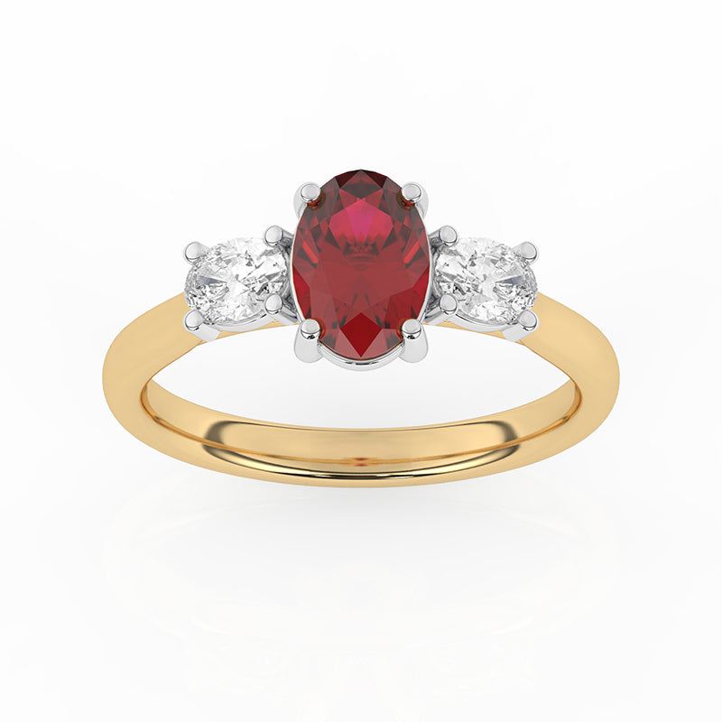 R-82512-RU-Y  Lab Diamond & Ruby Three Stone Ring