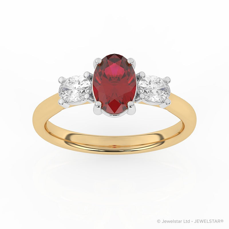 R-82512-RU-Y  Lab Diamond & Ruby Three Stone Ring