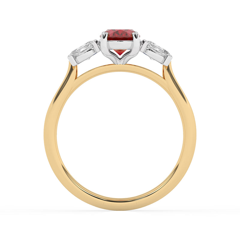 R-82512-RU-Y  Lab Diamond & Ruby Three Stone Ring