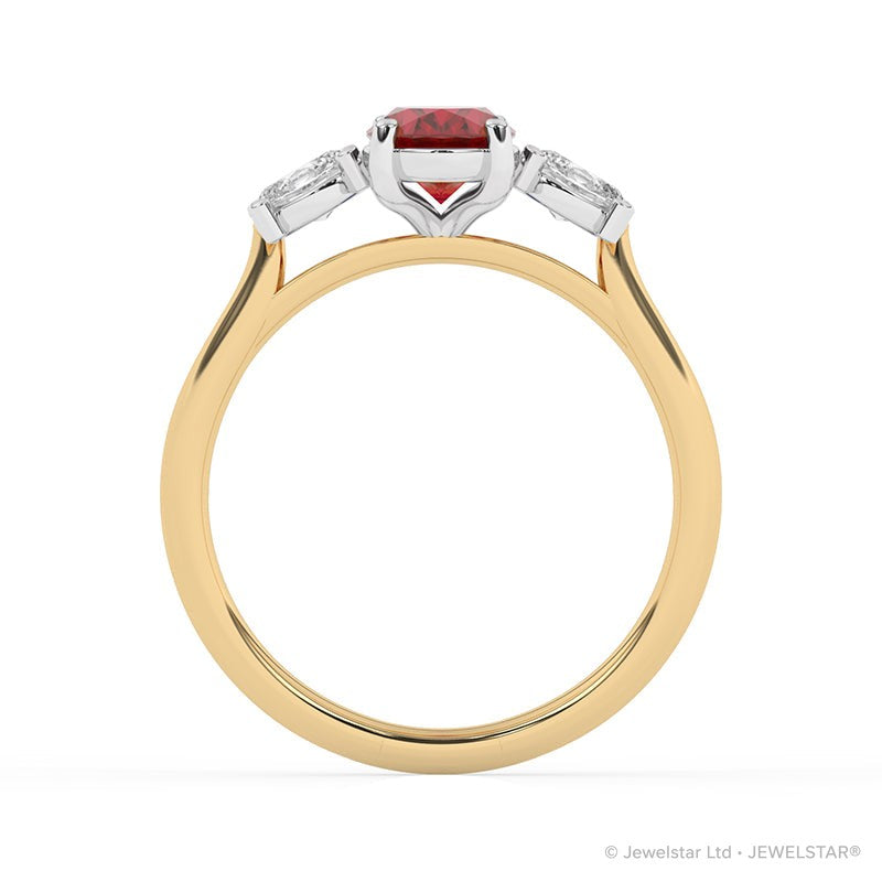 R-82512-RU-Y  Lab Diamond & Ruby Three Stone Ring