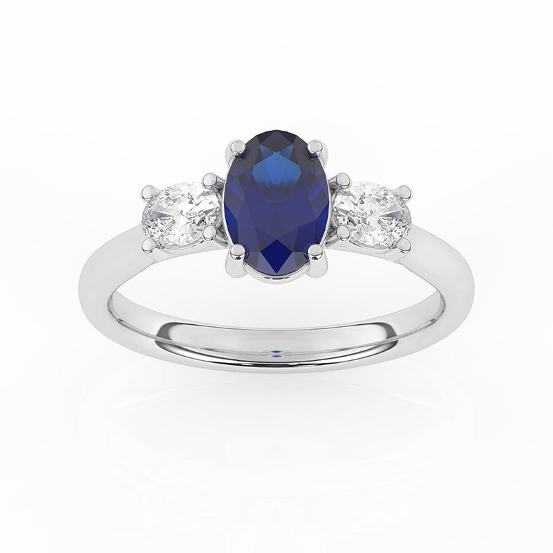 R-82512-SA-W  Lab Diamond & Sapphire Three Stone Ring