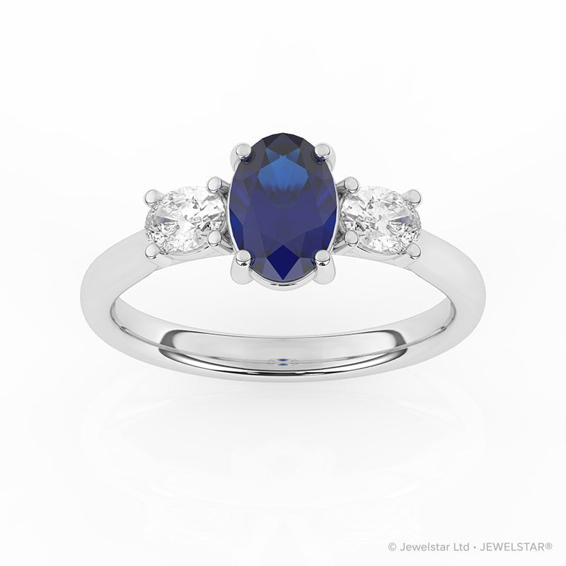 R-82512-SA-W  Lab Diamond & Sapphire Three Stone Ring