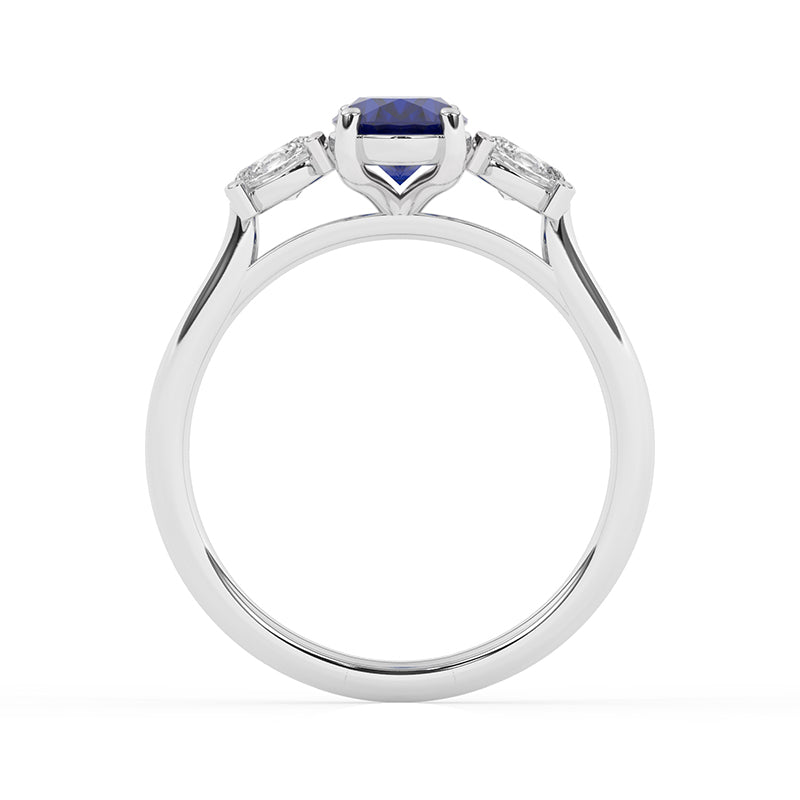 R-82512-SA-W  Lab Diamond & Sapphire Three Stone Ring